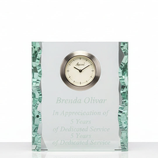 Jade Glass Clock 4.5" w/Engr