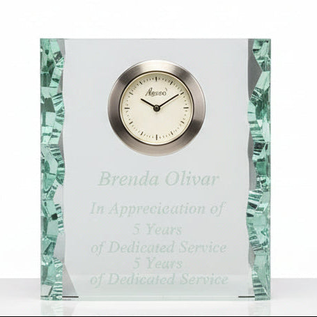 Jade Glass Clock 4.5" w/Engr