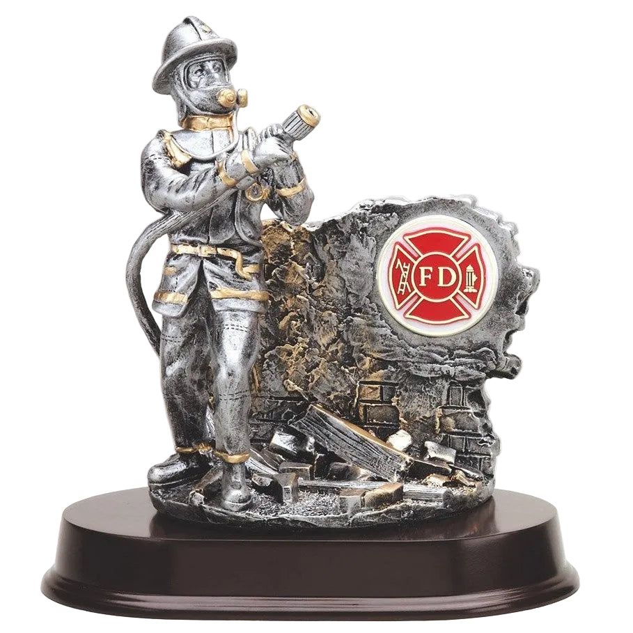 Fireman Statue with Gold Trim
