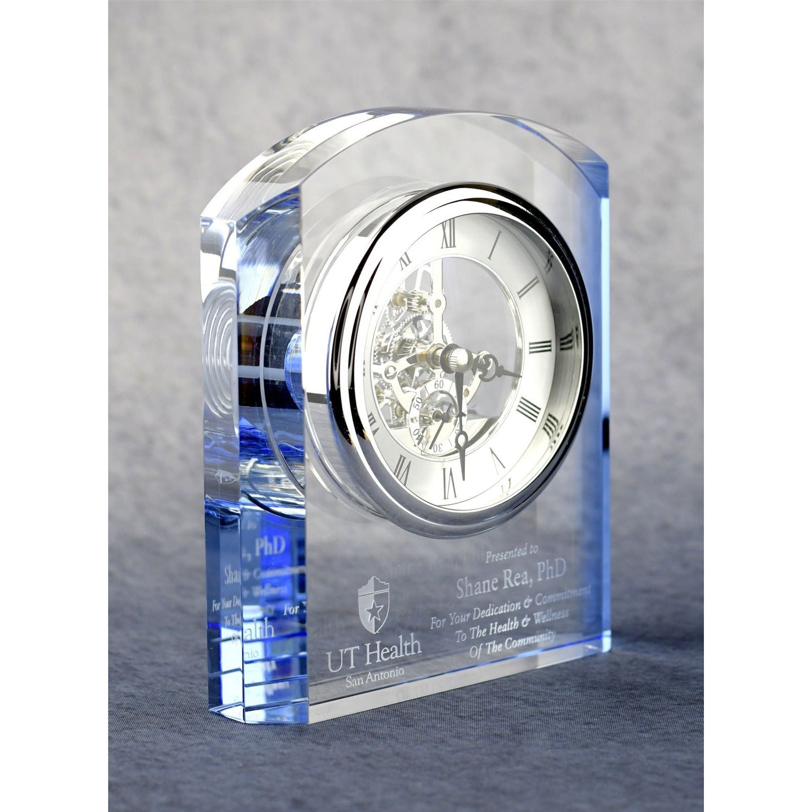 Crystal Clock with Blue Accents