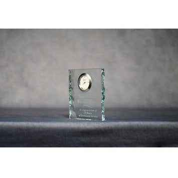 Jade Glass Clock 4.5" w/Engr